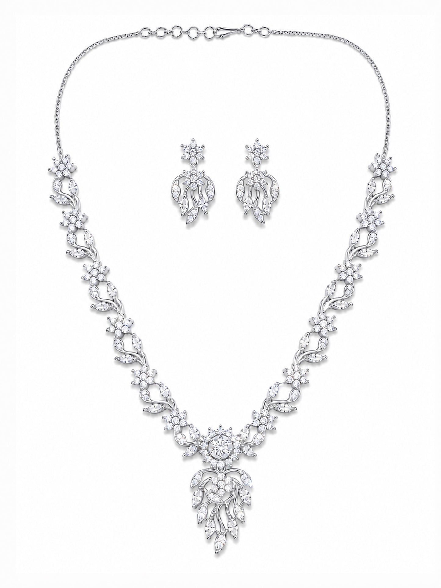 Silver Plated AD Floral Jewellery Set for Women