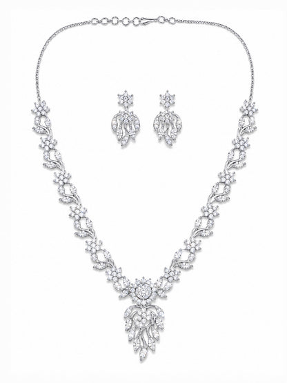 Silver Plated AD Floral Jewellery Set for Women