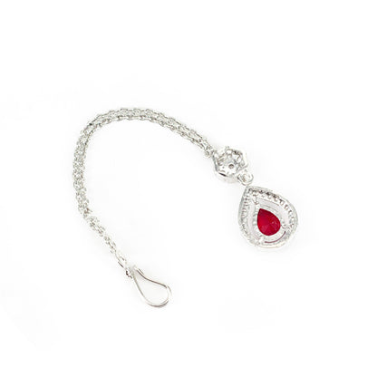Silver Plated Red AD Maang Tikka for Women