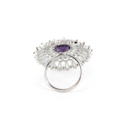 Rhodium Plated Purple AD Designer Adjustable Ring for Women