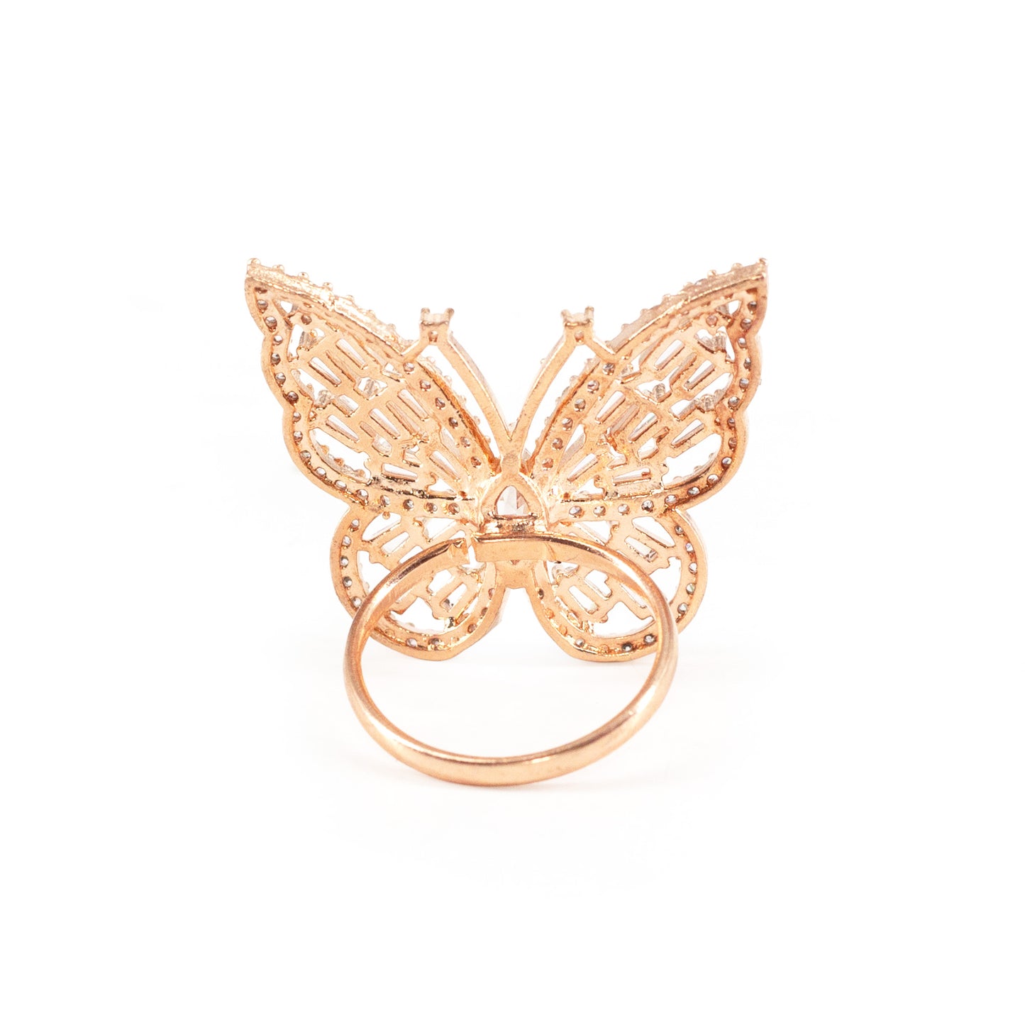 Rose gold Plated AD Butterfly Adjustable Ring for Women