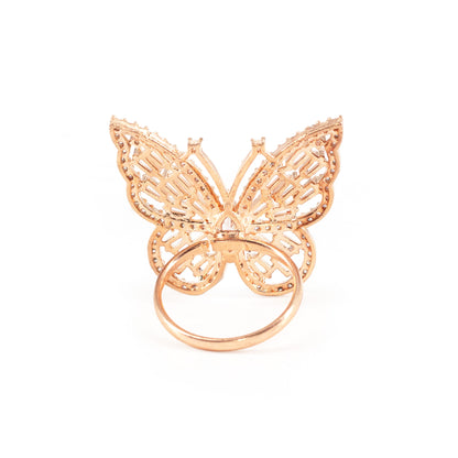 Rose gold Plated AD Butterfly Adjustable Ring for Women
