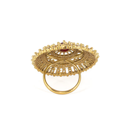 Gold Plated Red AD Finger Ring for Women