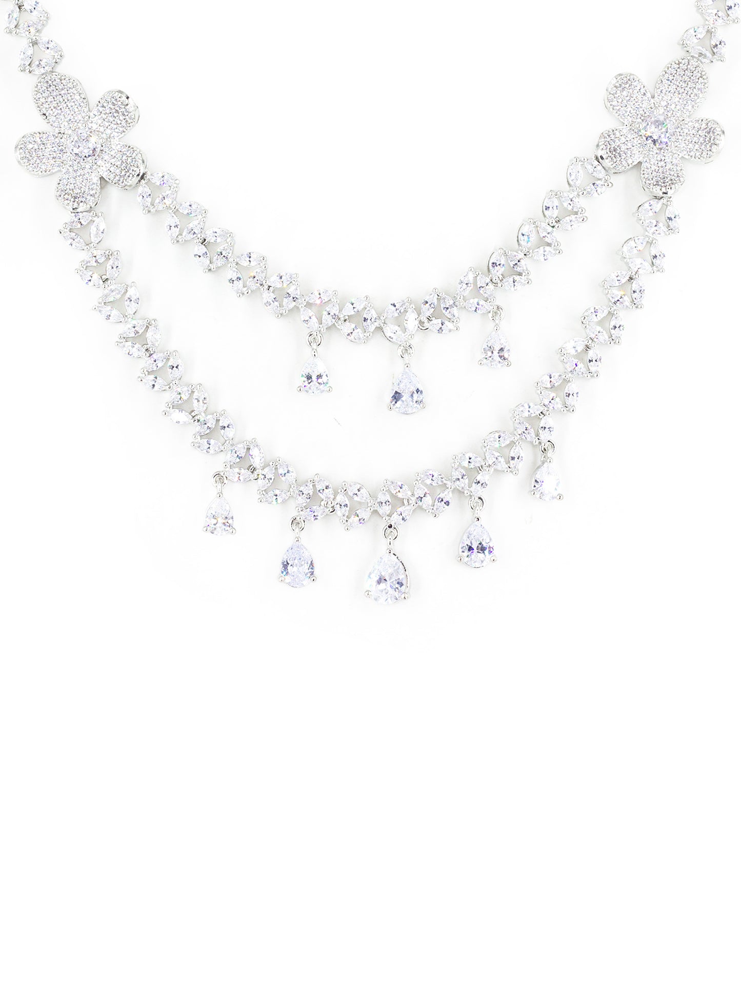 Silver Plated White AD Studded Designer Jewellery Set