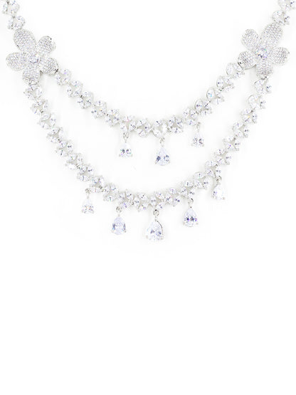 Silver Plated White AD Studded Designer Jewellery Set