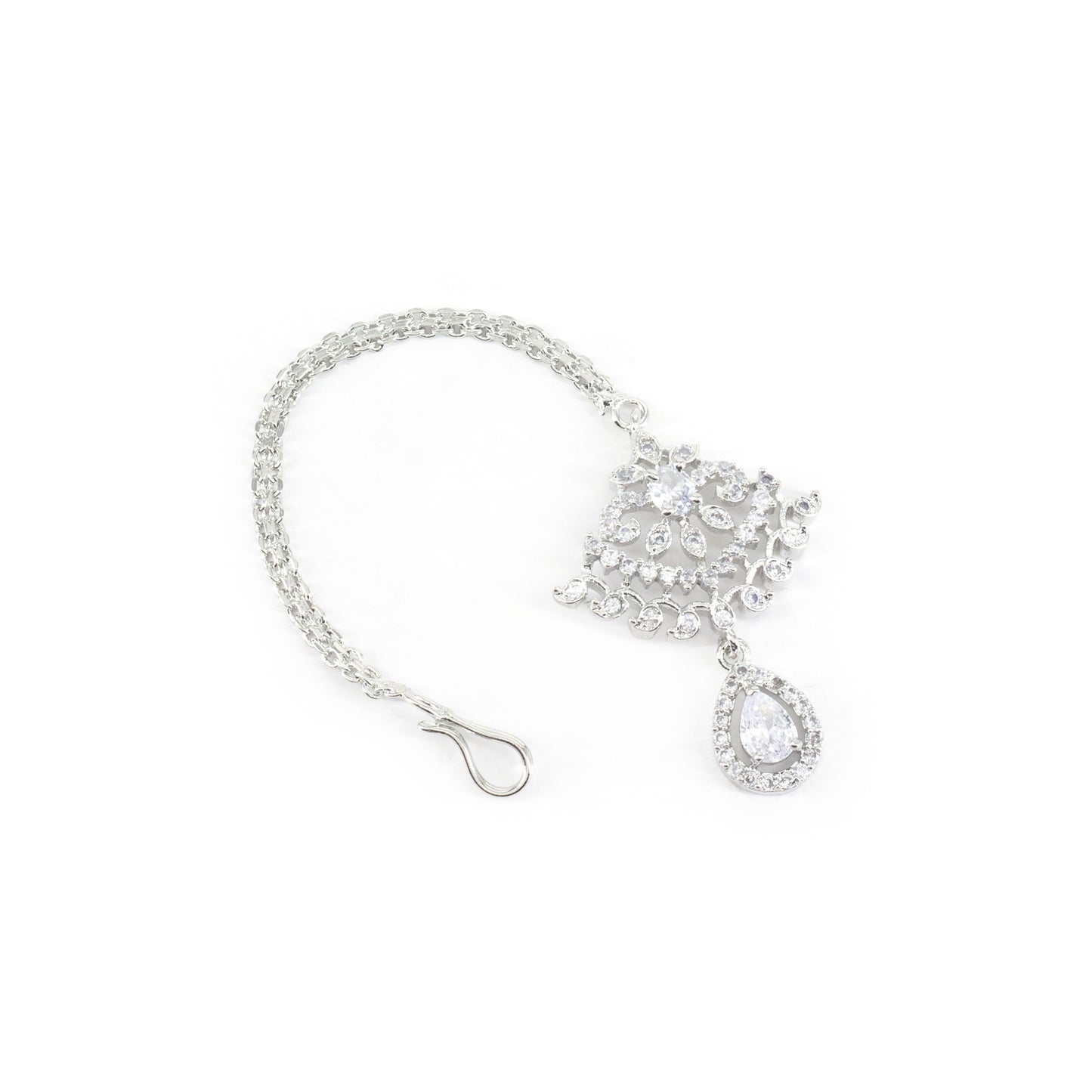 Silver Plated White AD Maang Tikka for Women