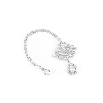 Silver Plated White AD Maang Tikka for Women