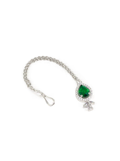 Rhodium Plated Green American Diamond Maang Tikka for Women