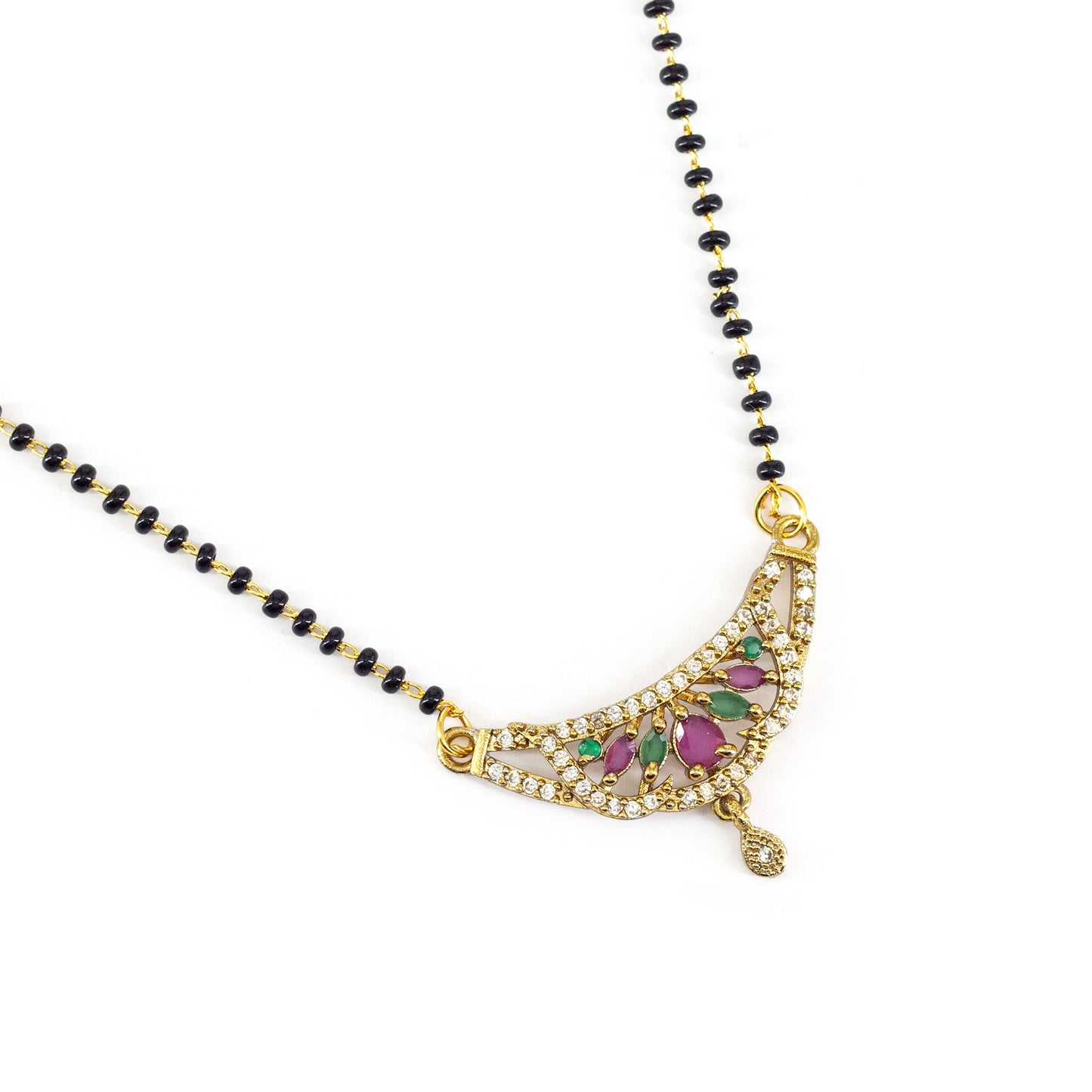 Gold Plated Red & Green AD Mangalsutra For Women