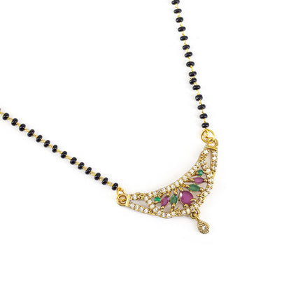 Gold Plated Red & Green AD Mangalsutra For Women