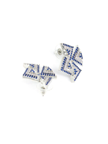 Silver Plated Blue Geometric Shape Earrings For Women