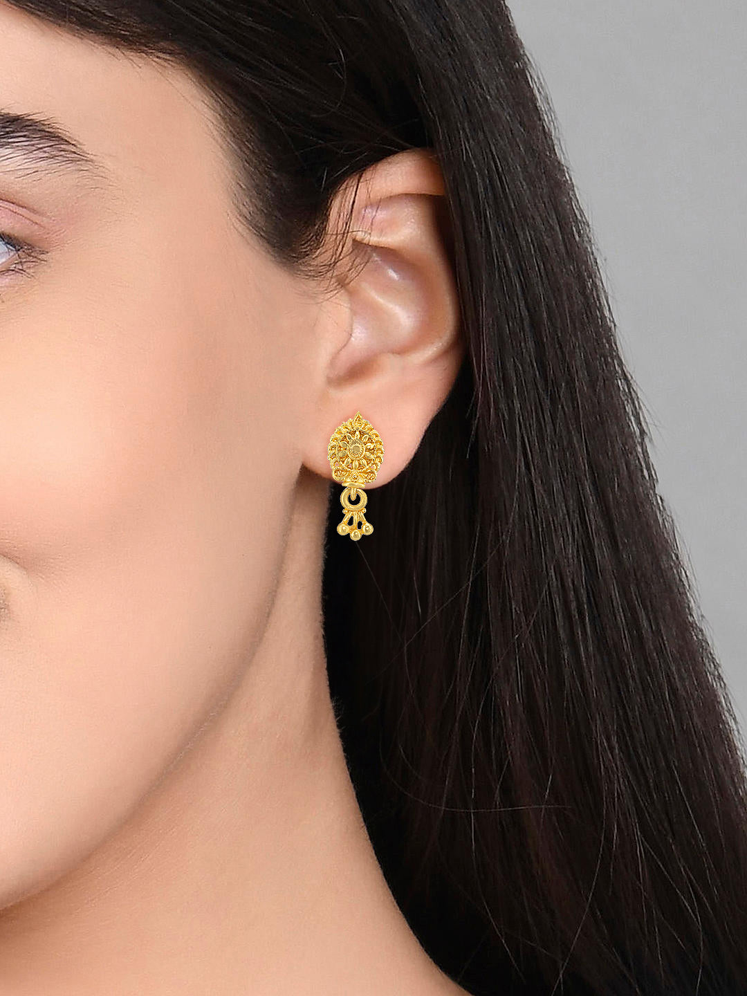 Gold Plated Traditional Floral Drop Earrings