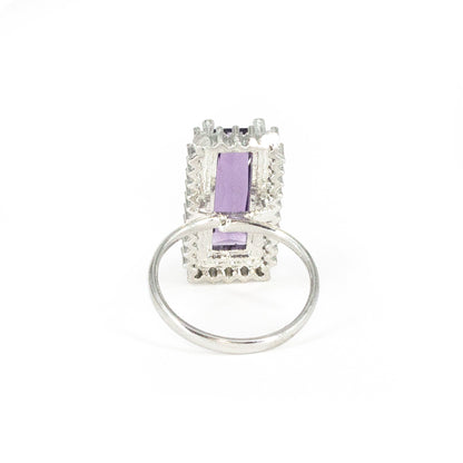 Rhodium Plated Purple AD Finger Ring for Women