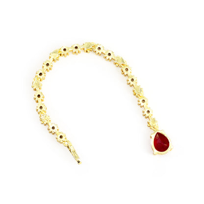 Gold Plated Red AD Teardrop Maang Tikka for Women