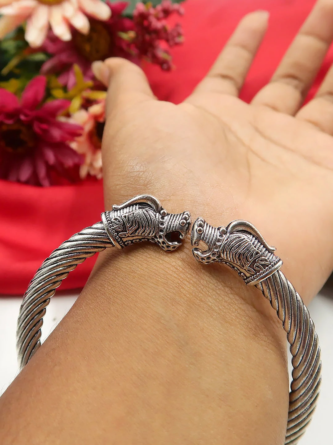 Pack of Two Silver-Oxidized Antique Dragon Cuff Bracelet