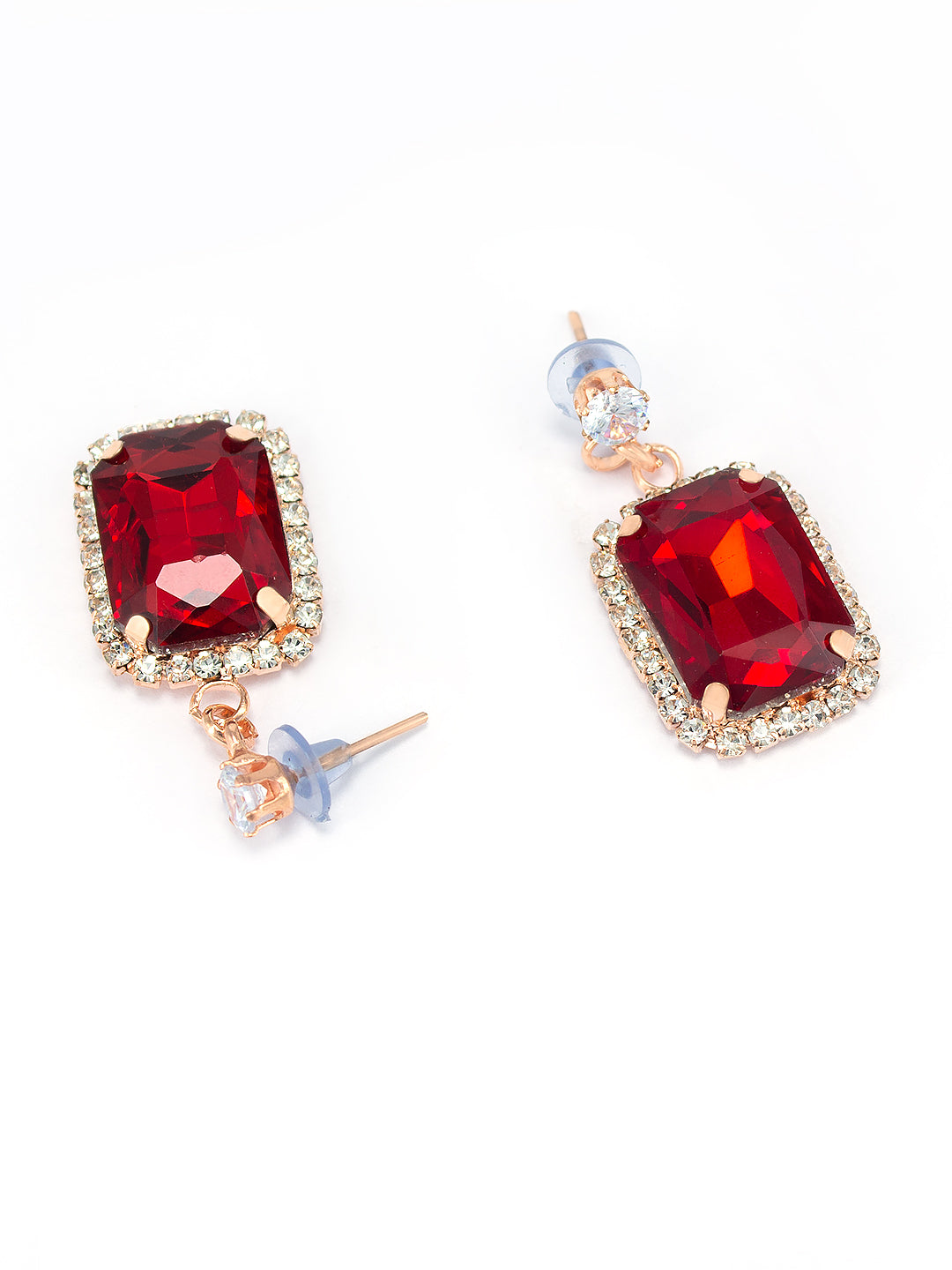 Red Crystal Square Drop Earrings
