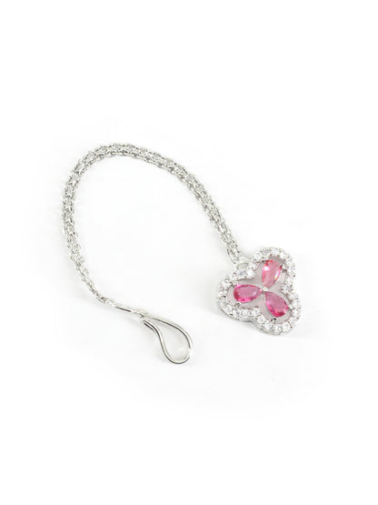 Silver Plated Pink AD Maang Tikka for Women