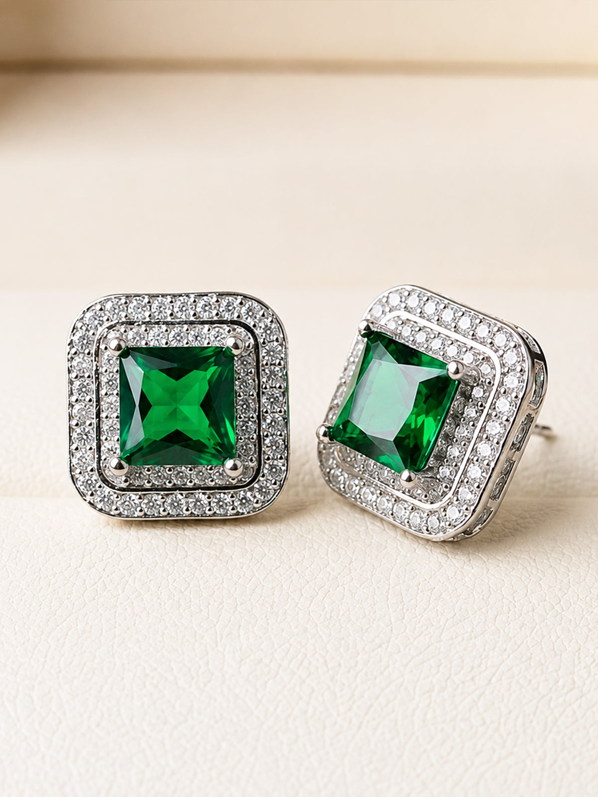 Silver Plated Green AD Stud Earrings for Women