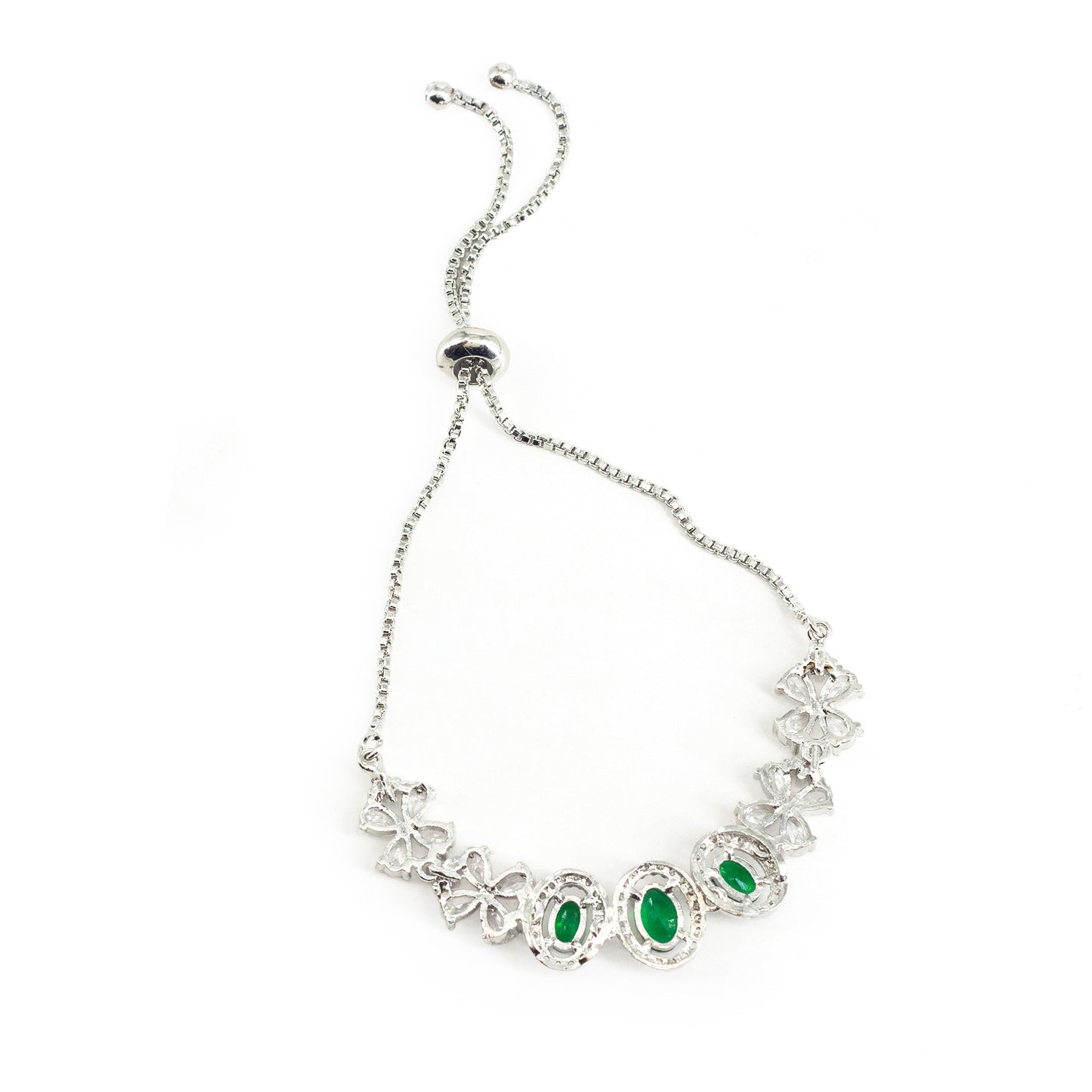 Silver Plated Green AD Adjustable Bracelet for Women