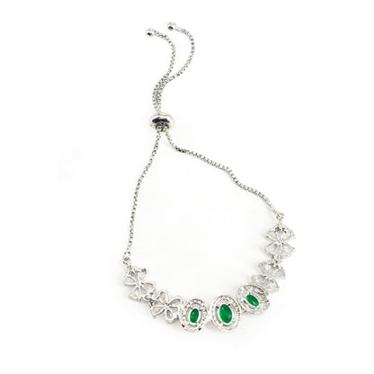 Silver Plated Green AD Adjustable Bracelet for Women