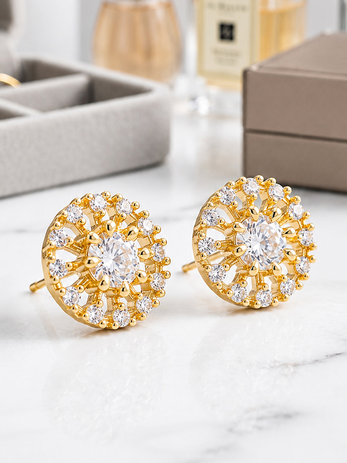 Gold Plated AD Stud Earrings for Women