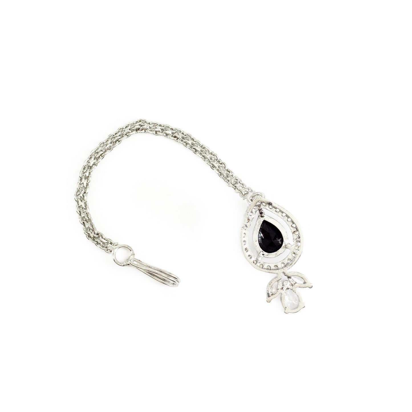 Silver Plated Black AD Maang Tikka for Women