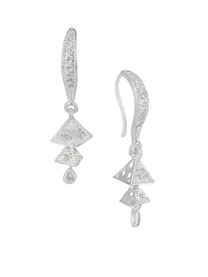 Silver Plated American Diamond Tringle Layered Drop Earring.