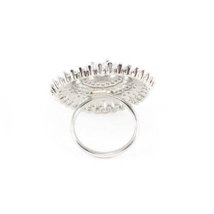 Silver Plated AD Round Adjustable Finger Ring for Women