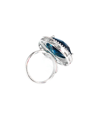 Silver-Plated American-Diamond Studded Adjustable Finger Ring