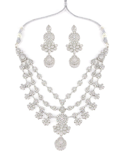 Silver Plated 3 Layer Cocktail AD Designer Jewellery Set