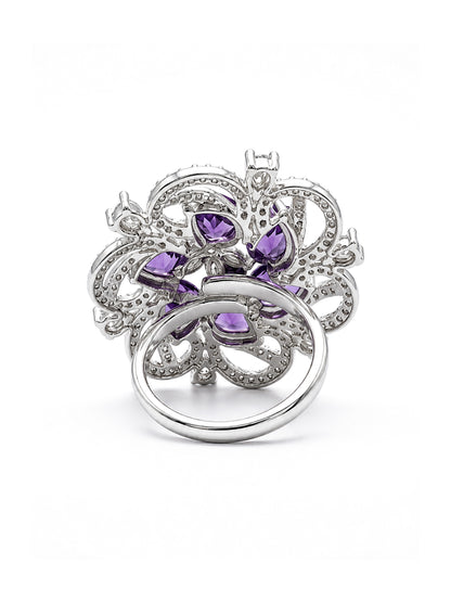 Silver Plated Purple AD Finger Ring for Women