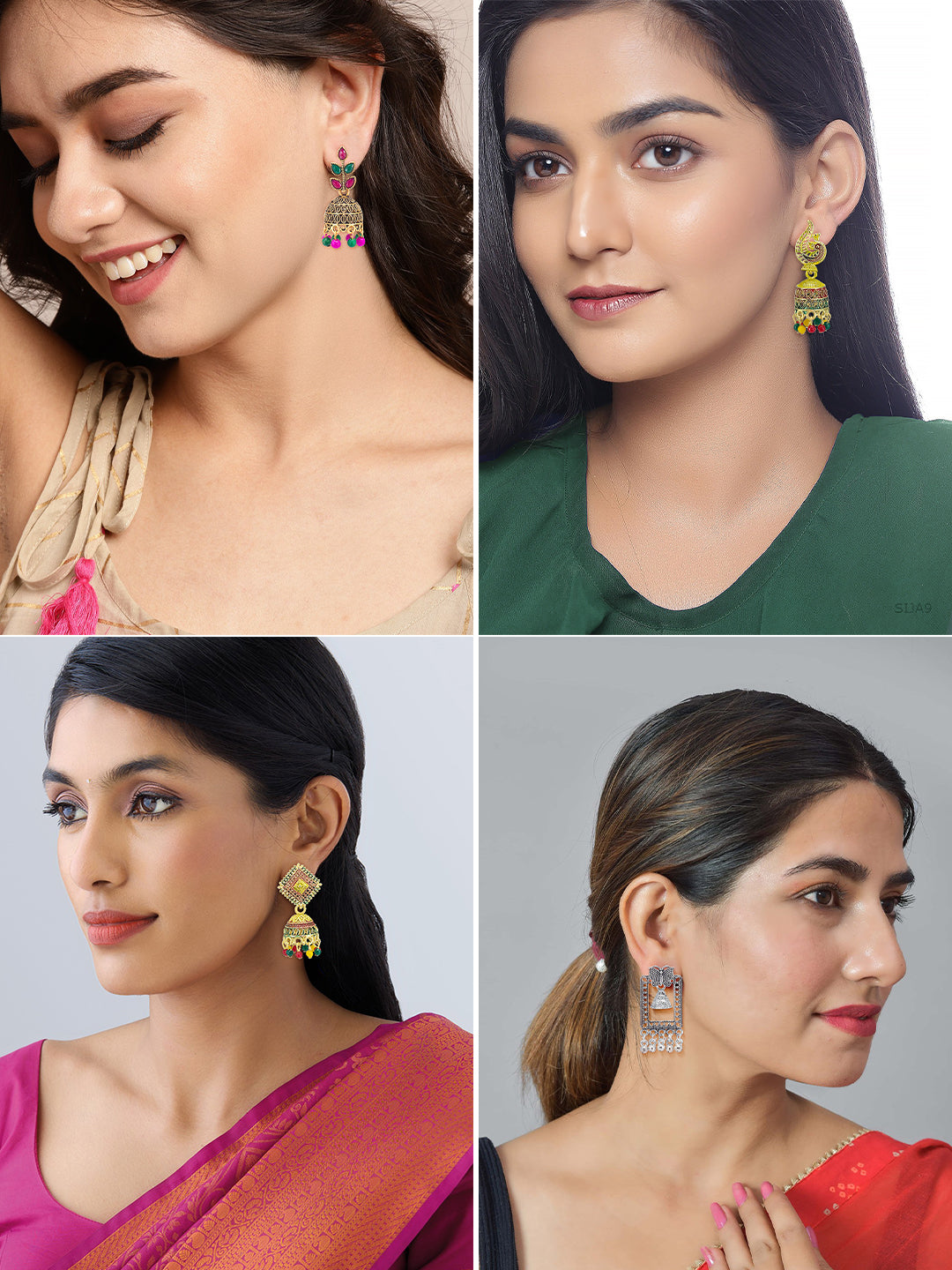 Pack of Eight Multicolour Jhumki & Drop Earrings