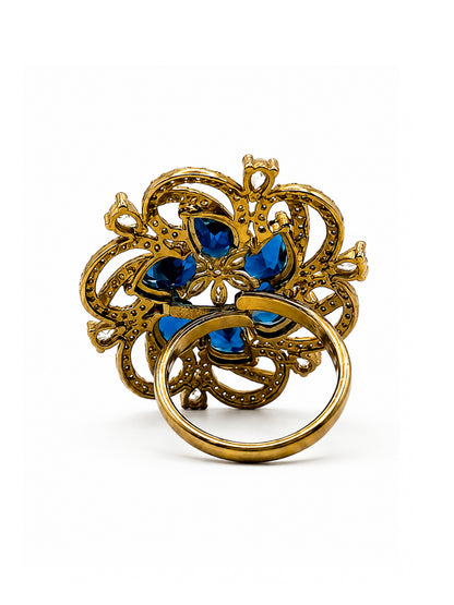 Antique Gold Plated Blue AD Finger Ring for Women