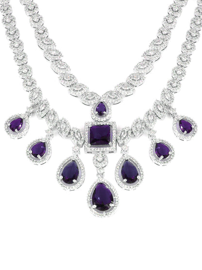 American Diamond Purple 2 Layer Designer Jewellery Set For Women And Girls