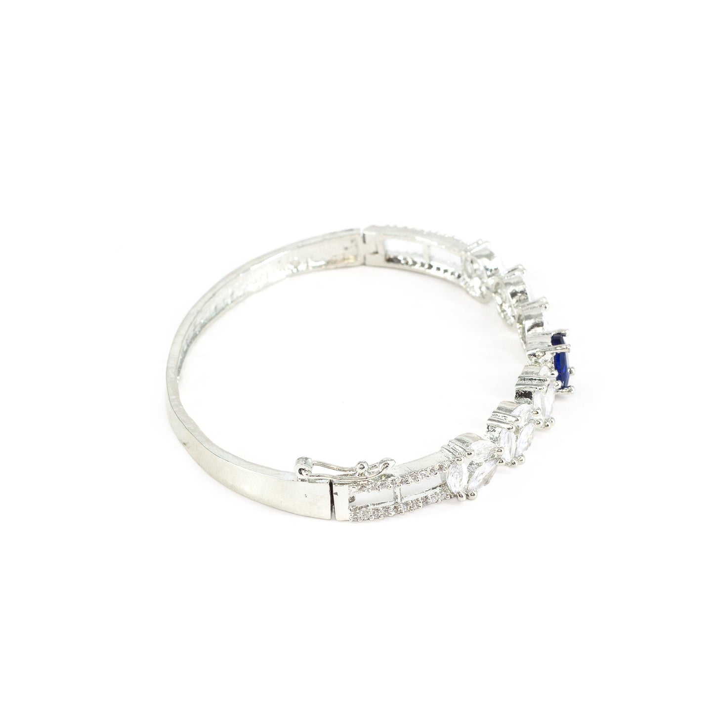 Silver Plated Blue AD Minimal Bangle Bracelet for Women