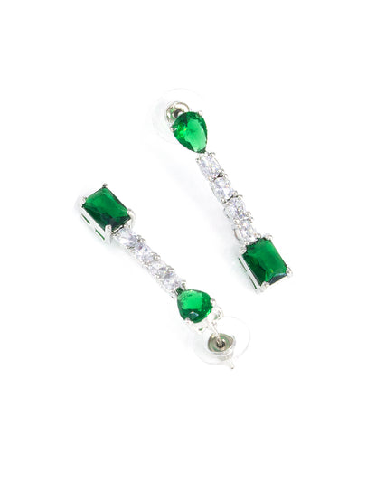 Silver Plated Green AD Minimal Jewellery Set