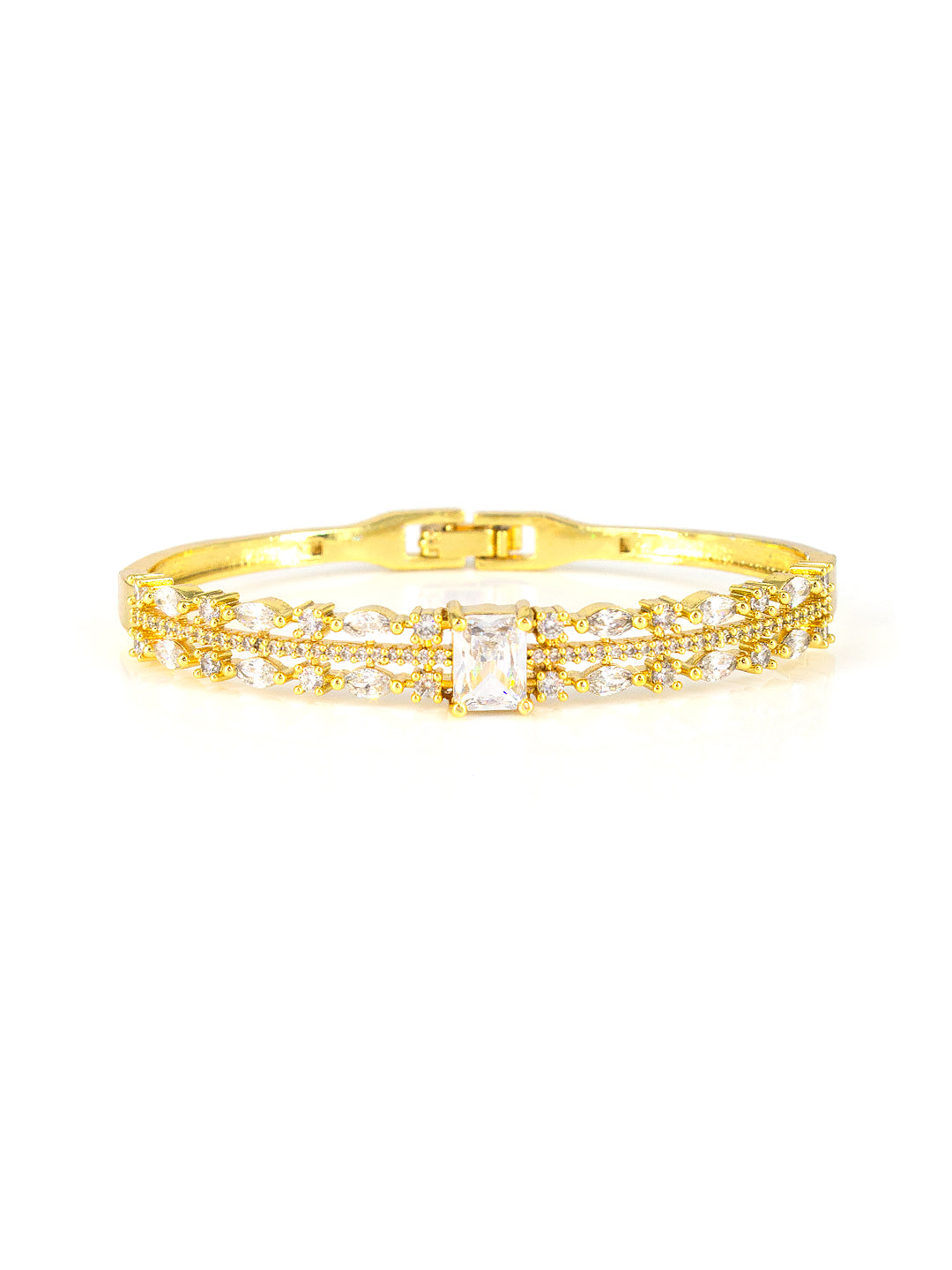 American Diamond Gold Plated Petal Design green Bracelet for Women and Girls