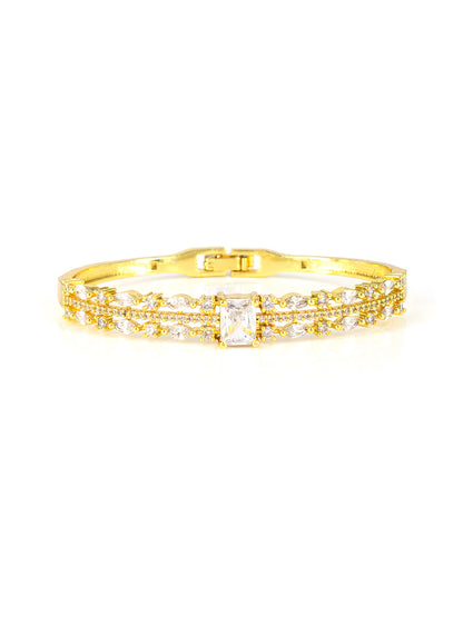 American Diamond Gold Plated Petal Design green Bracelet for Women and Girls