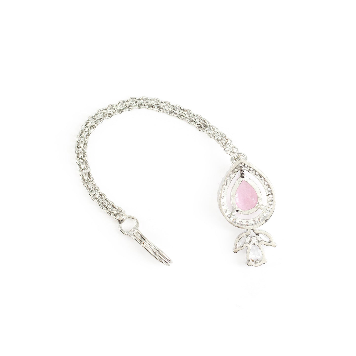 Silver Plated Pink AD Maang Tikka for Women