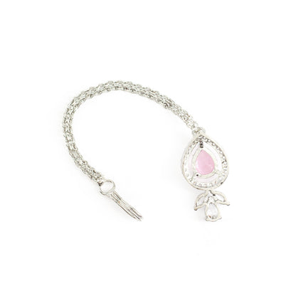 Silver Plated Pink AD Maang Tikka for Women