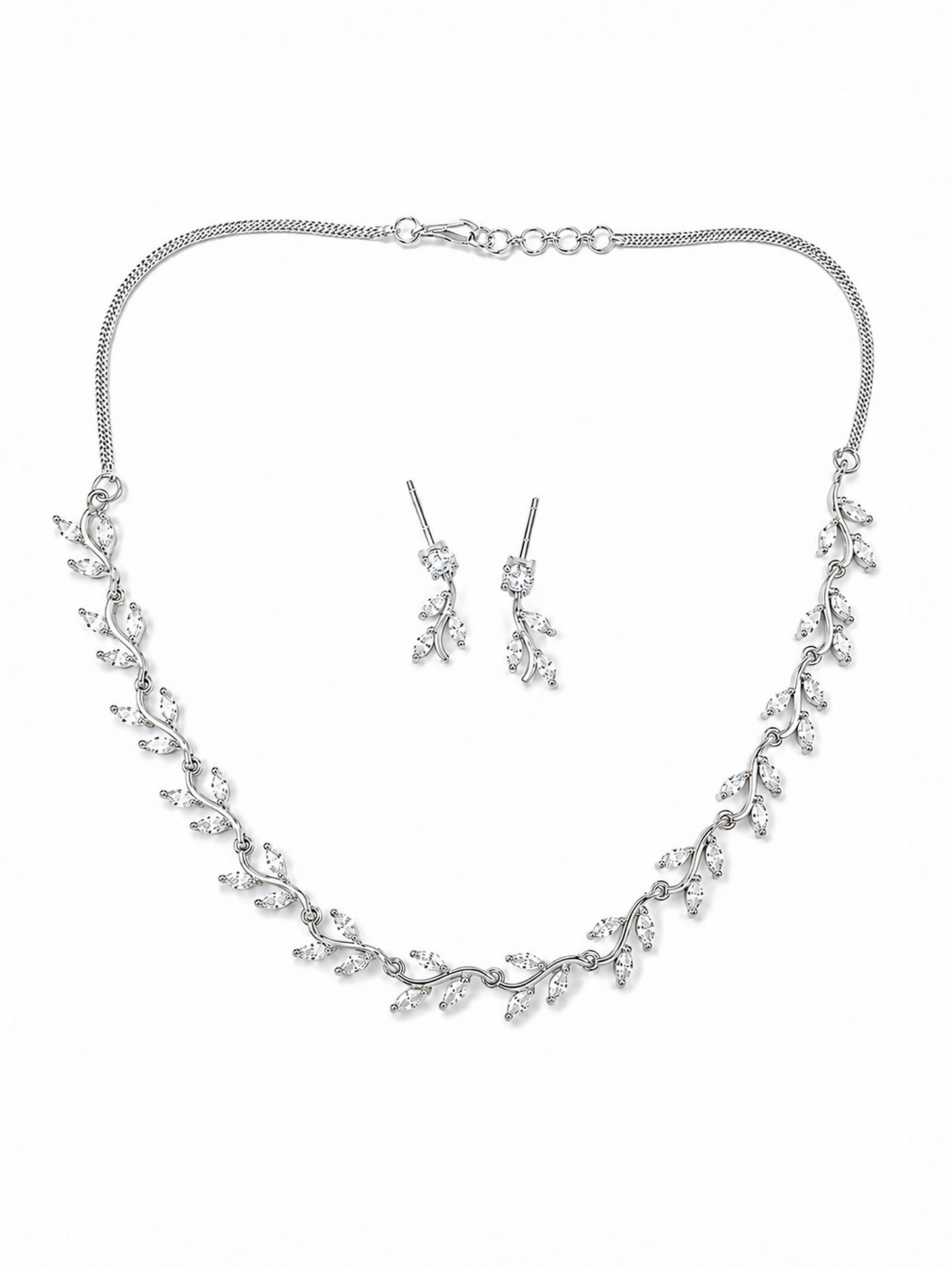 Silver Plated AD Floral Jewellery Set for Women
