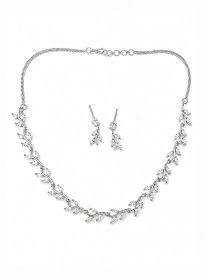 Silver Plated AD Floral Jewellery Set for Women