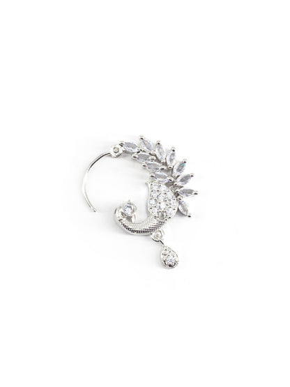 Silver Plated White AD Peacock Nose Ring for Women
