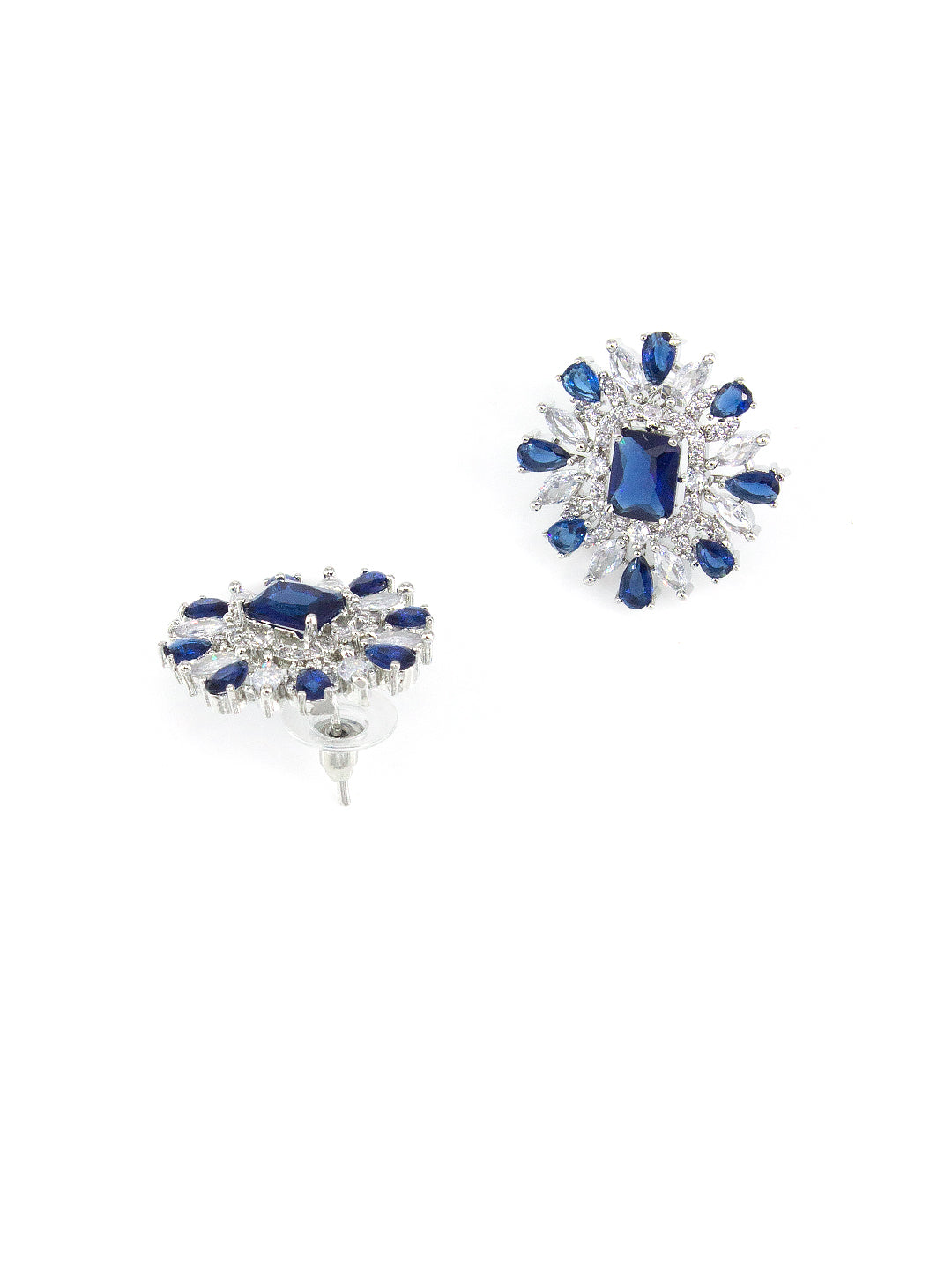 Silver Plated Blue Floral AD Jewellery Set