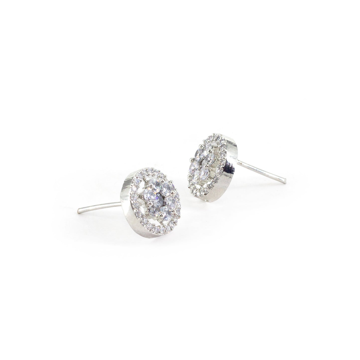 Silver Plated AD Round Stud Earrings for Women
