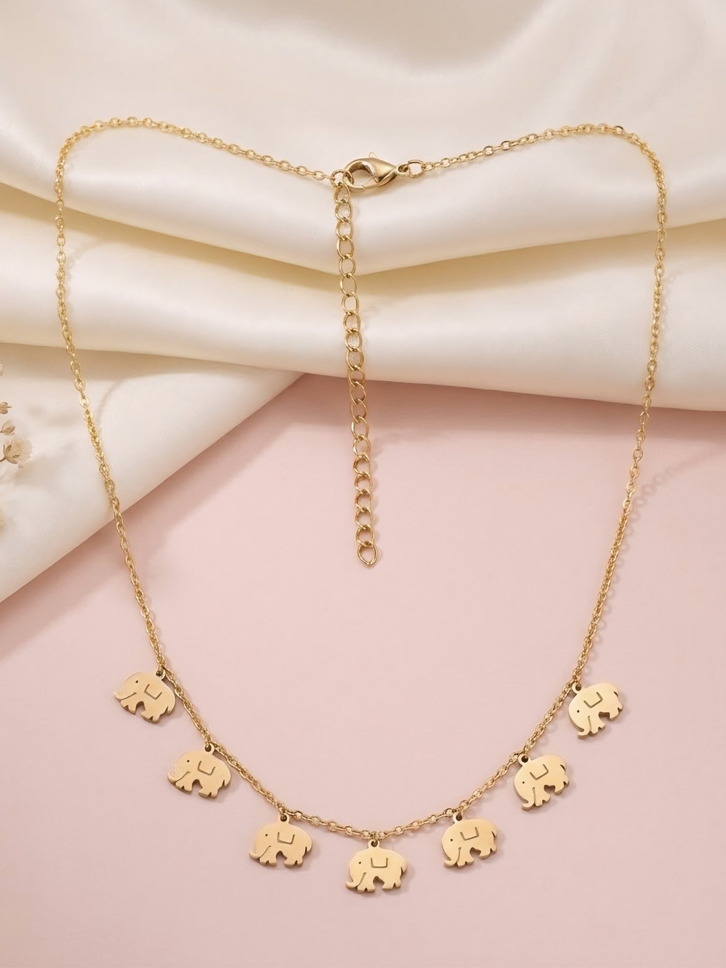 Gold Plated Elephant Charm Chain Necklace for Women