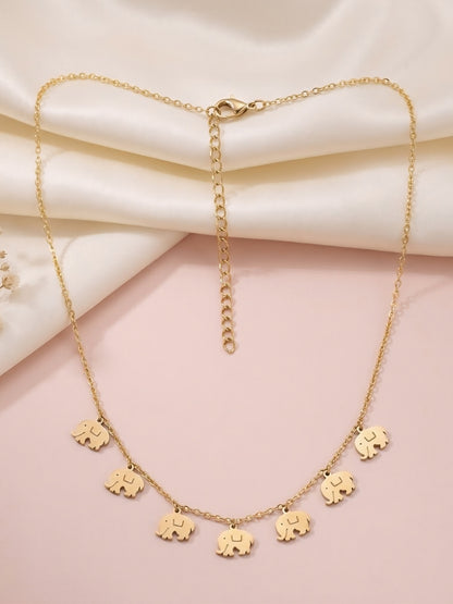 Gold Plated Elephant Charm Chain Necklace for Women
