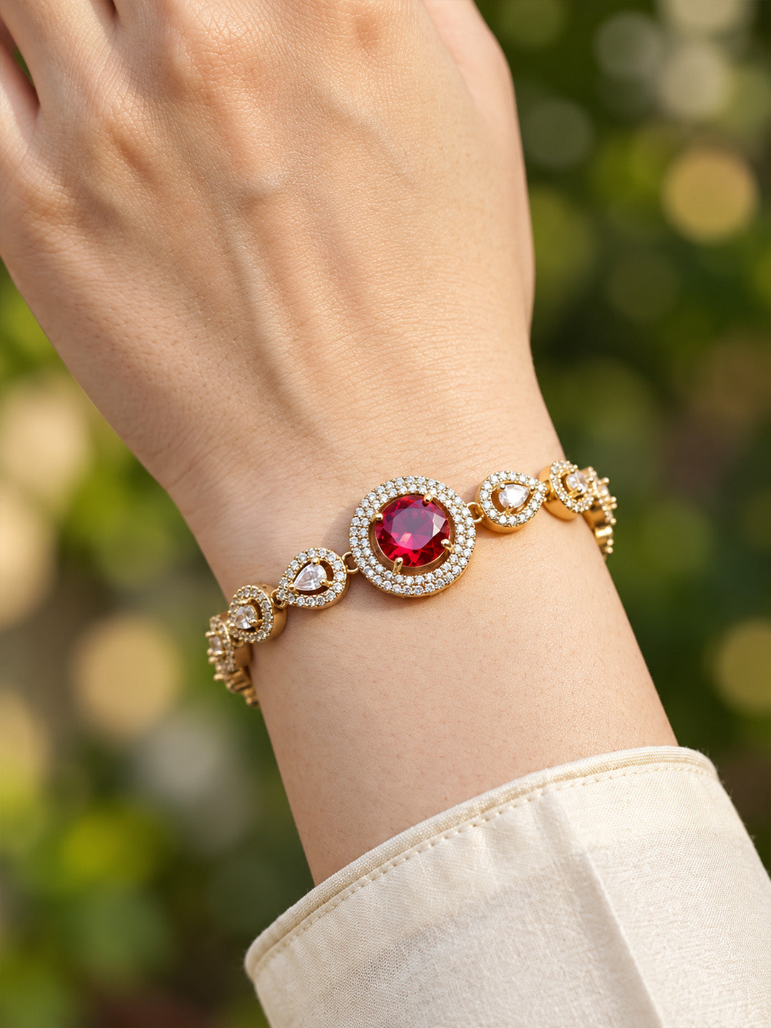 Antique Gold Plated Red AD Adjustable Bracelet for Women