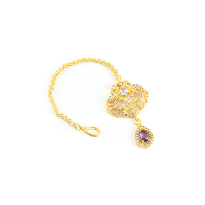 Gold Plated Purple AD Maang Tikka for Women