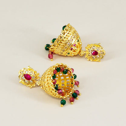 1 Gram Gold Plated AD Jhumka Earrings for Women